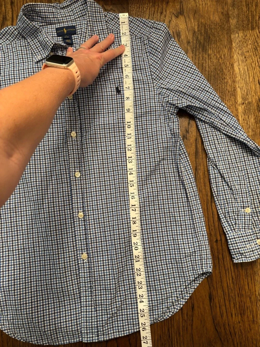 Ralph Lauren Boys Blue Gingham Button-Down Shirt Youth Large 14-16 Cotton Preppy